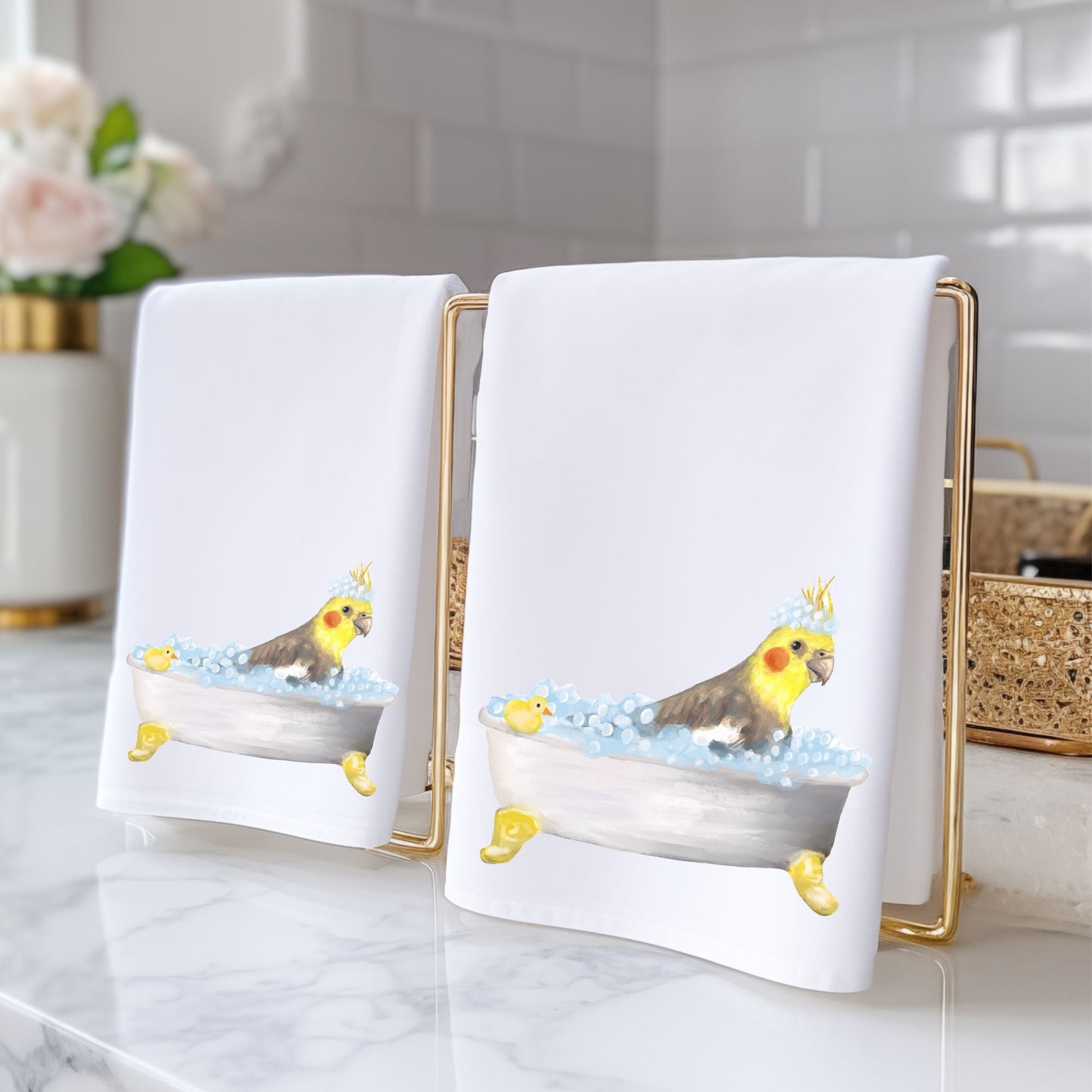 Cockatiel in Bathtub Bathroom Towel - MerikaArt