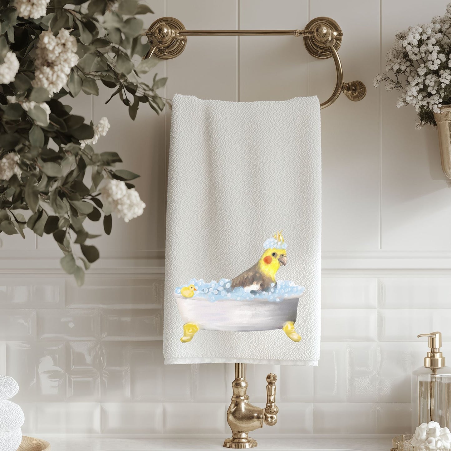 Cockatiel in Bathtub Bathroom Towel - MerikaArt