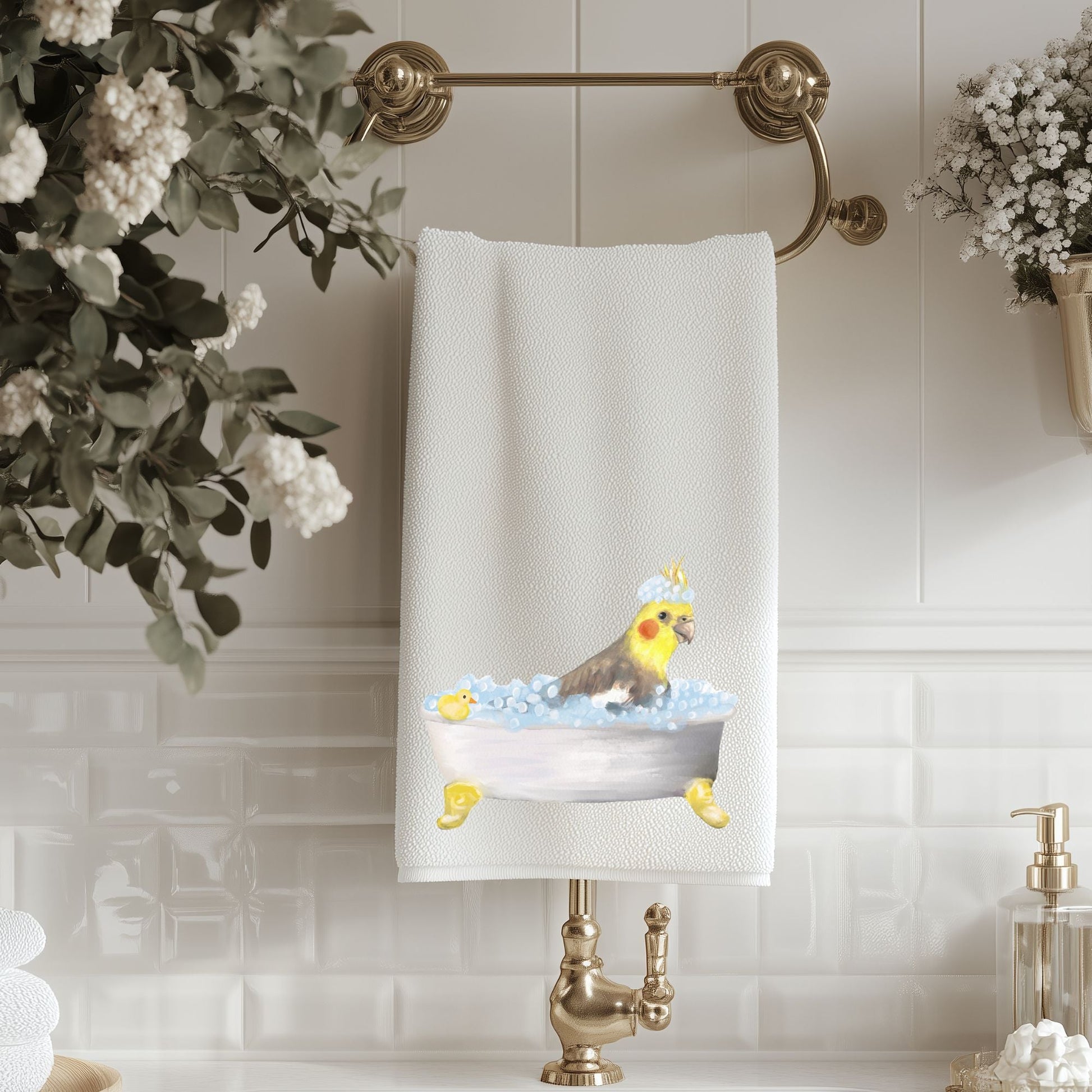 Cockatiel in Bathtub Bathroom Towel - MerikaArt