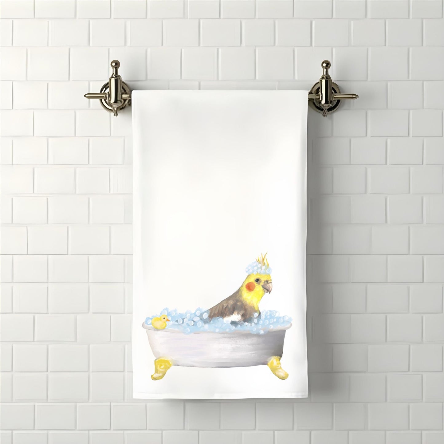 Cockatiel in Bathtub Bathroom Towel - MerikaArt