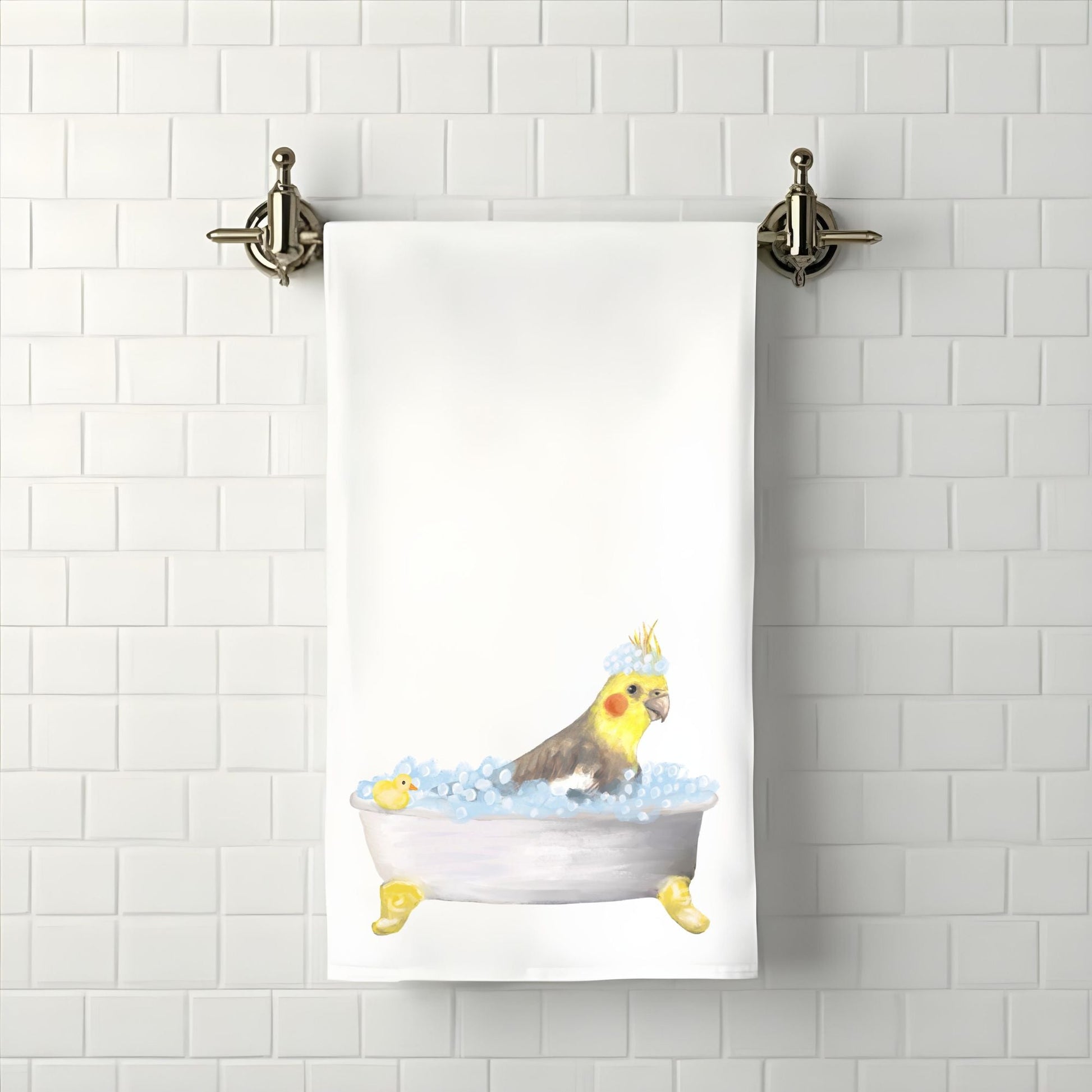 Cockatiel in Bathtub Bathroom Towel - MerikaArt