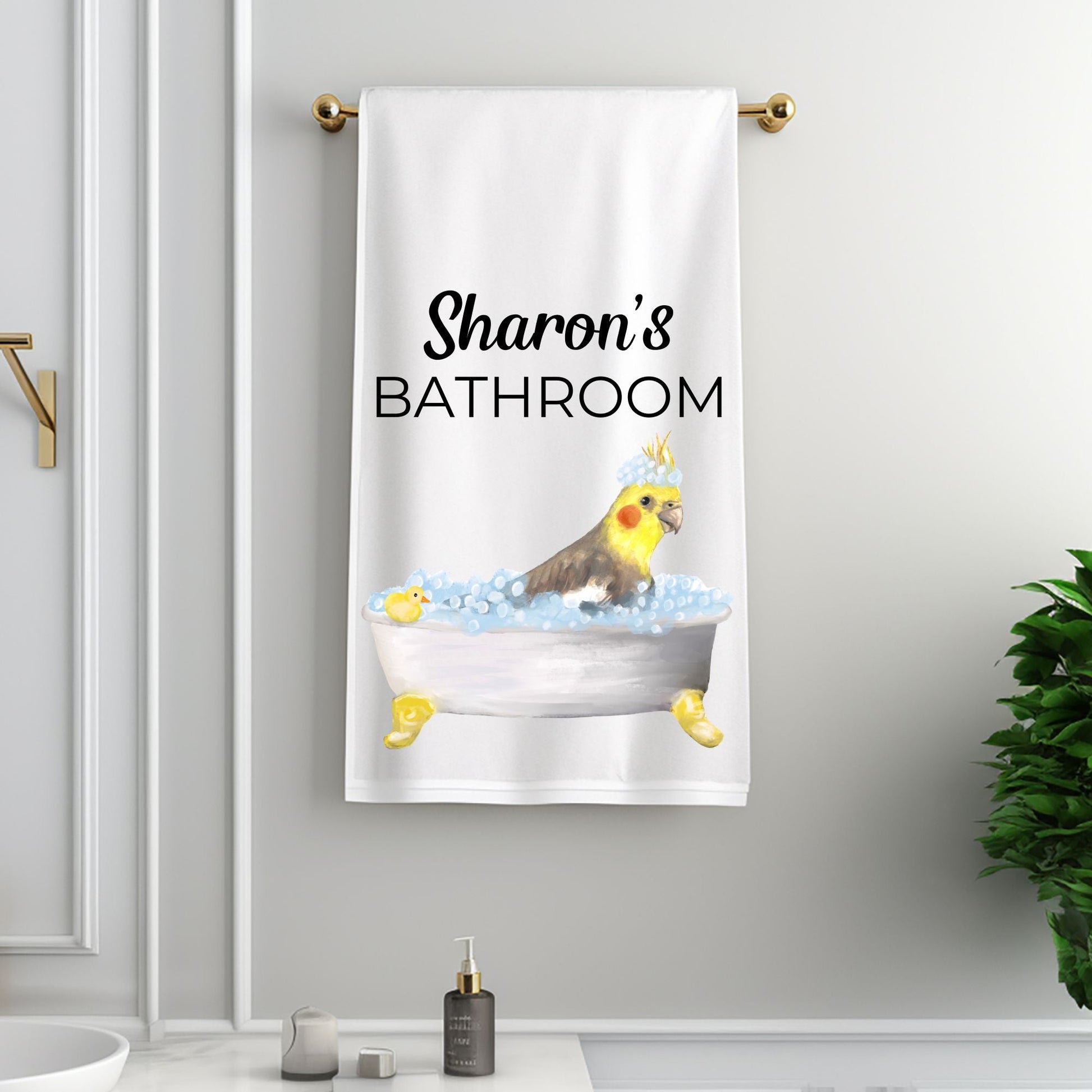 Cockatiel in Bathtub Bathroom Towel - MerikaArt