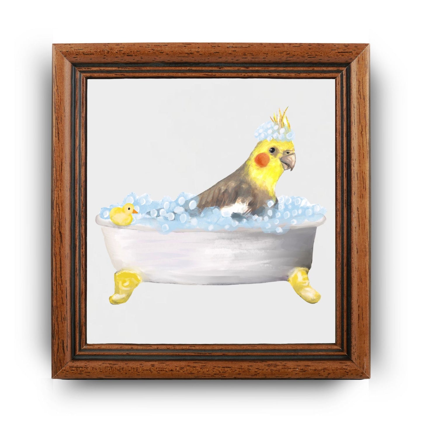 Cockatiel in Bathtub Ceramic Tile – Handcrafted Whimsical Bird Decor - MerikaArt