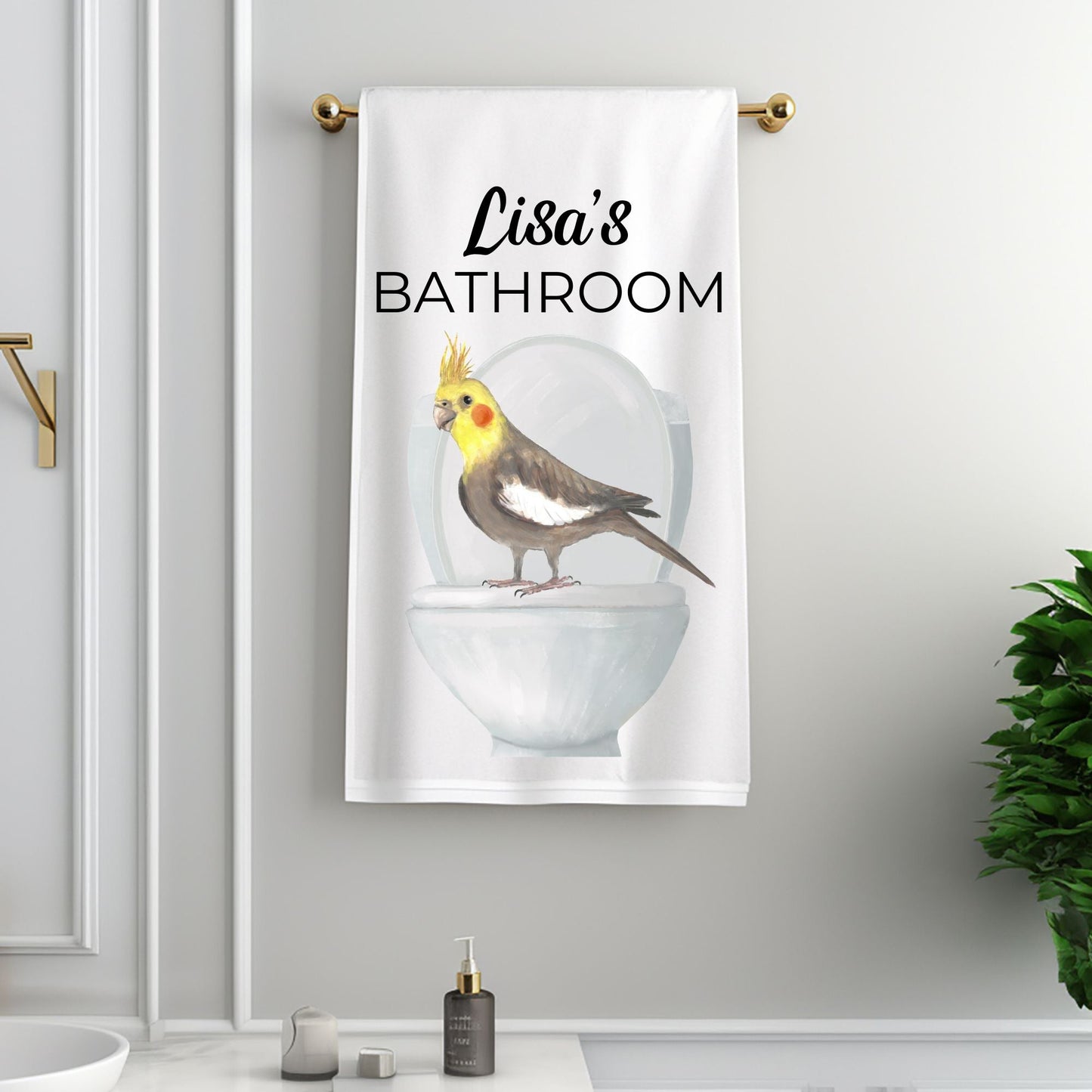 Cockatiel on Toilet Bathroom Towel - MerikaArt
