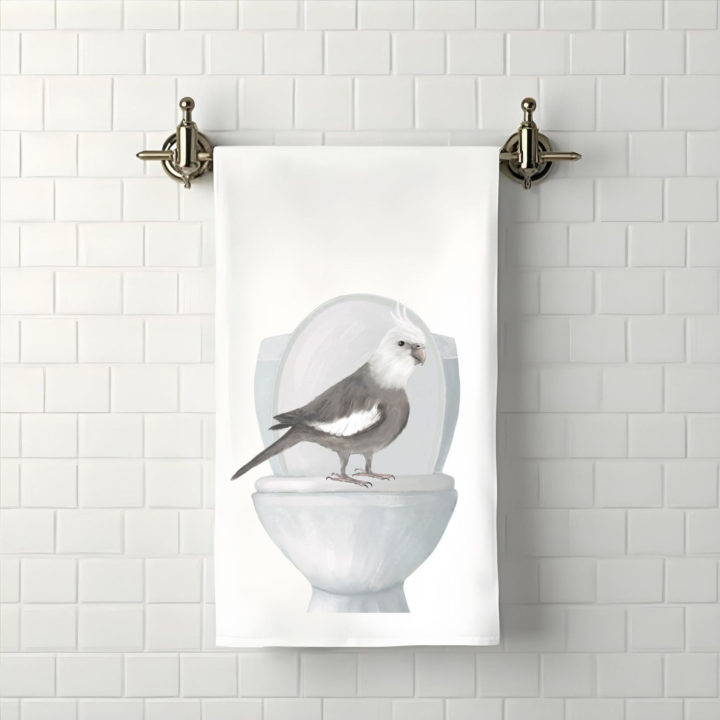 Cockatiel on Toilet Bathroom Towel - MerikaArt