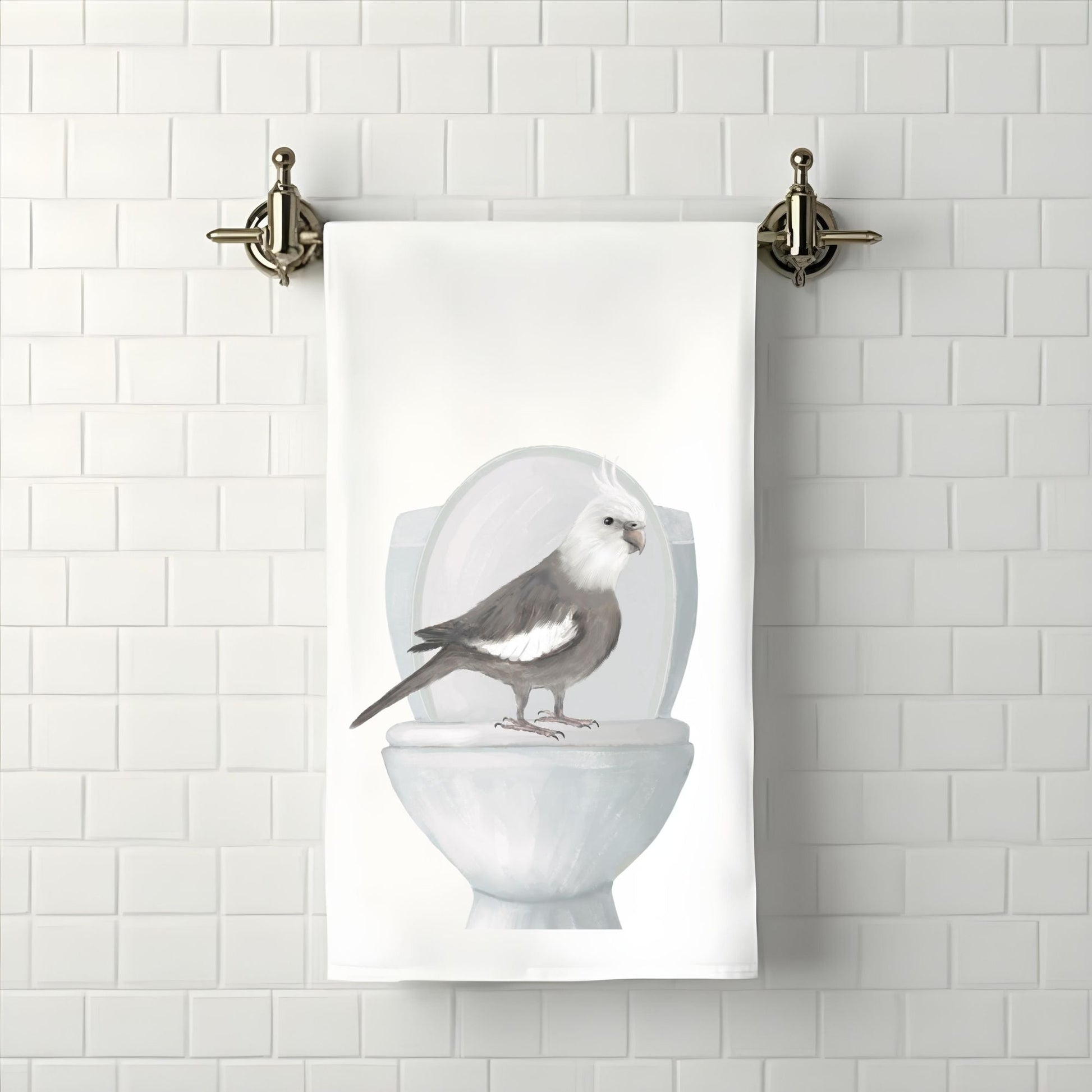 Cockatiel on Toilet Bathroom Towel - MerikaArt