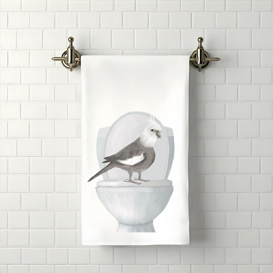 Cockatiel on Toilet Bathroom Towel - MerikaArt