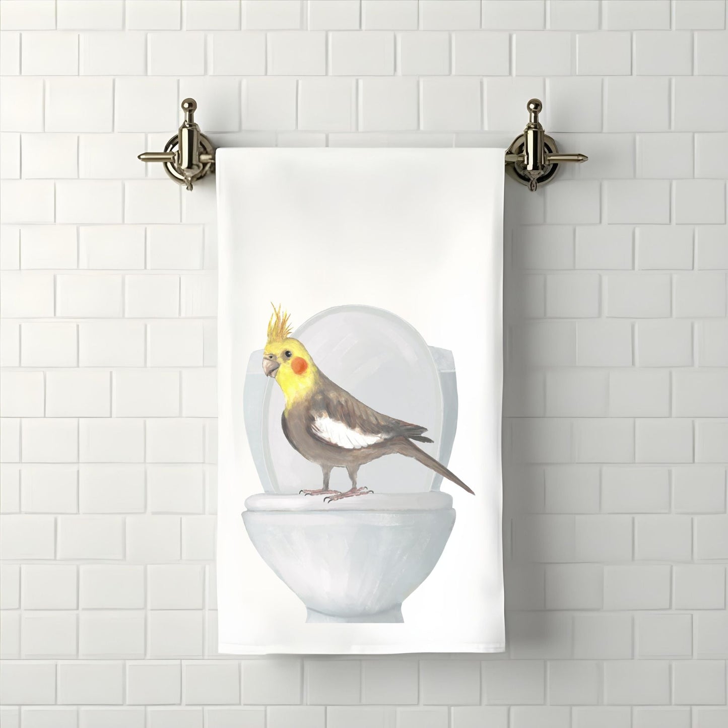 Cockatiel on Toilet Bathroom Towel - MerikaArt