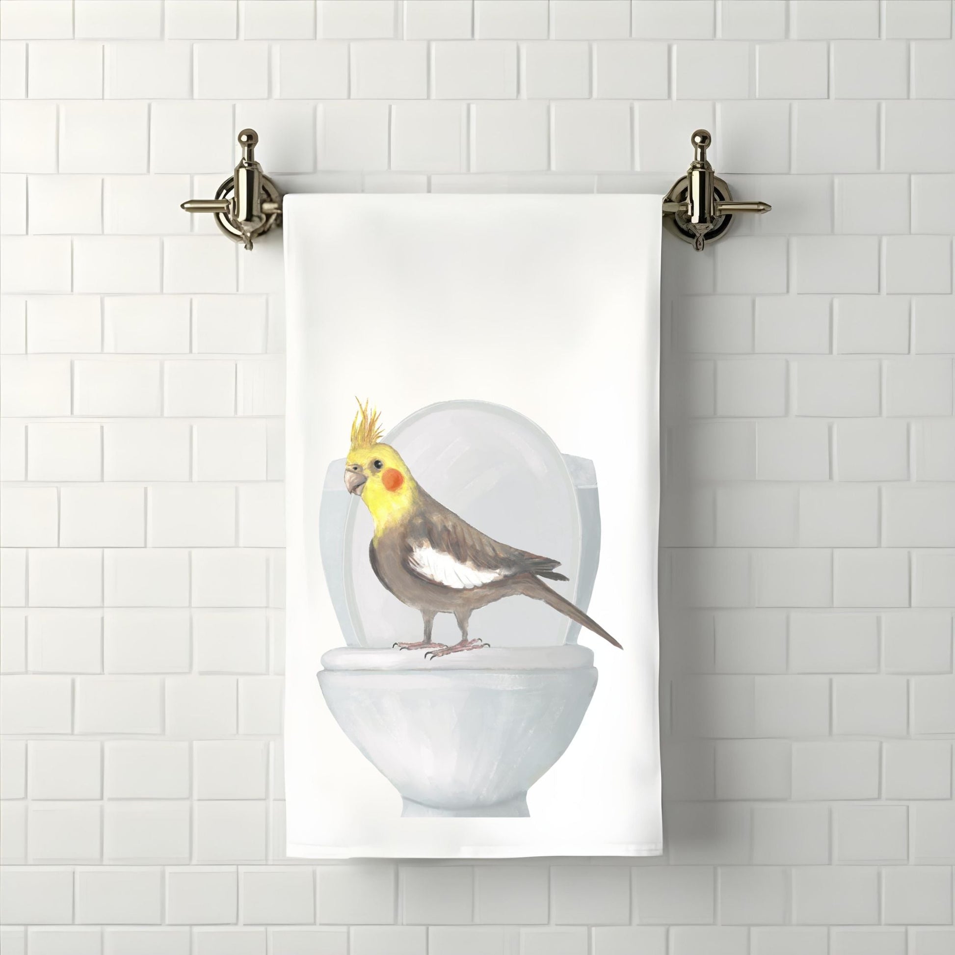 Cockatiel on Toilet Bathroom Towel - MerikaArt
