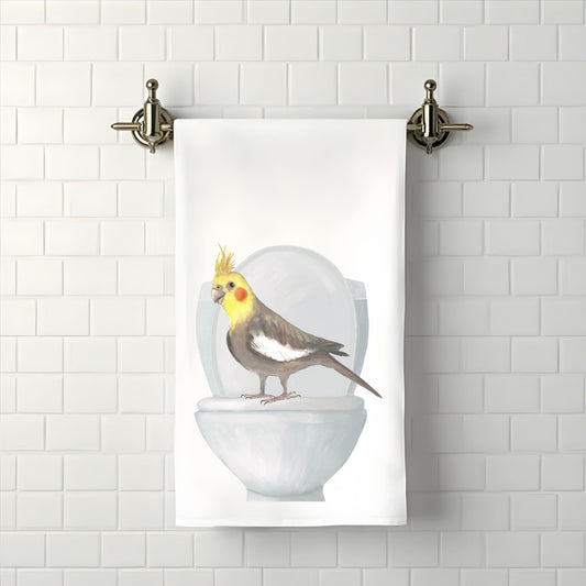 Cockatiel on Toilet Bathroom Towel - MerikaArt