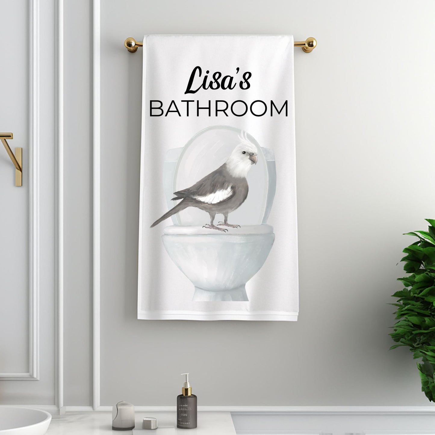 Cockatiel on Toilet Bathroom Towel - MerikaArt