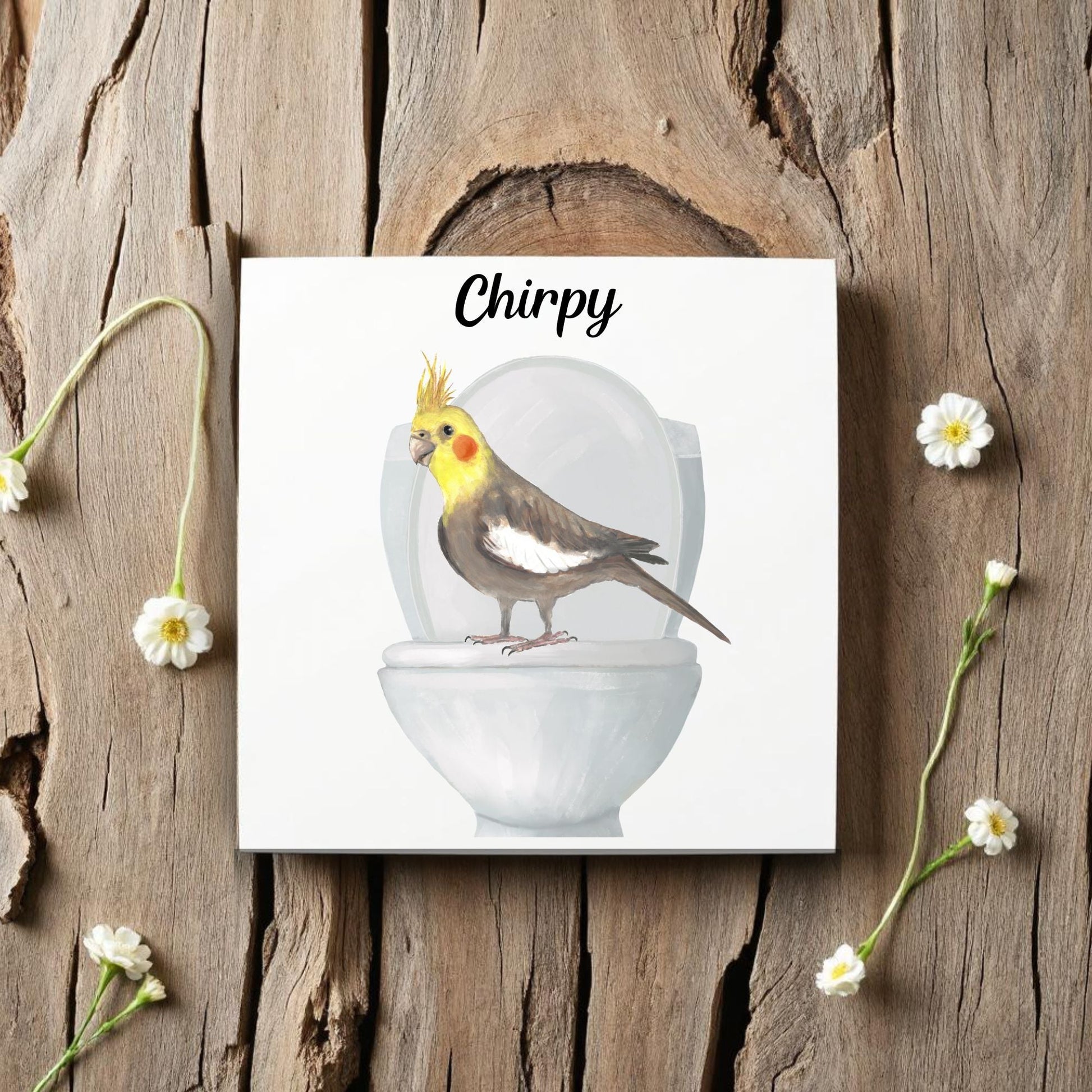 Cockatiel on Toilet Ceramic Tile – Handcrafted Bird Lover Decor - MerikaArt