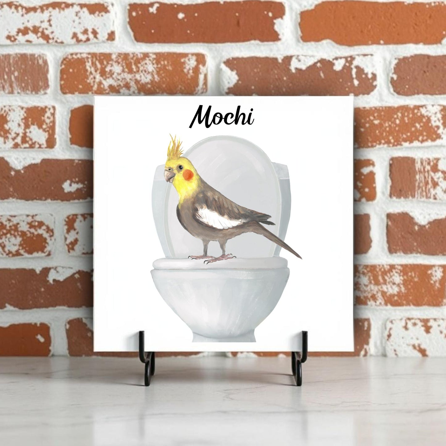Cockatiel on Toilet Ceramic Tile – Handcrafted Bird Lover Decor - MerikaArt