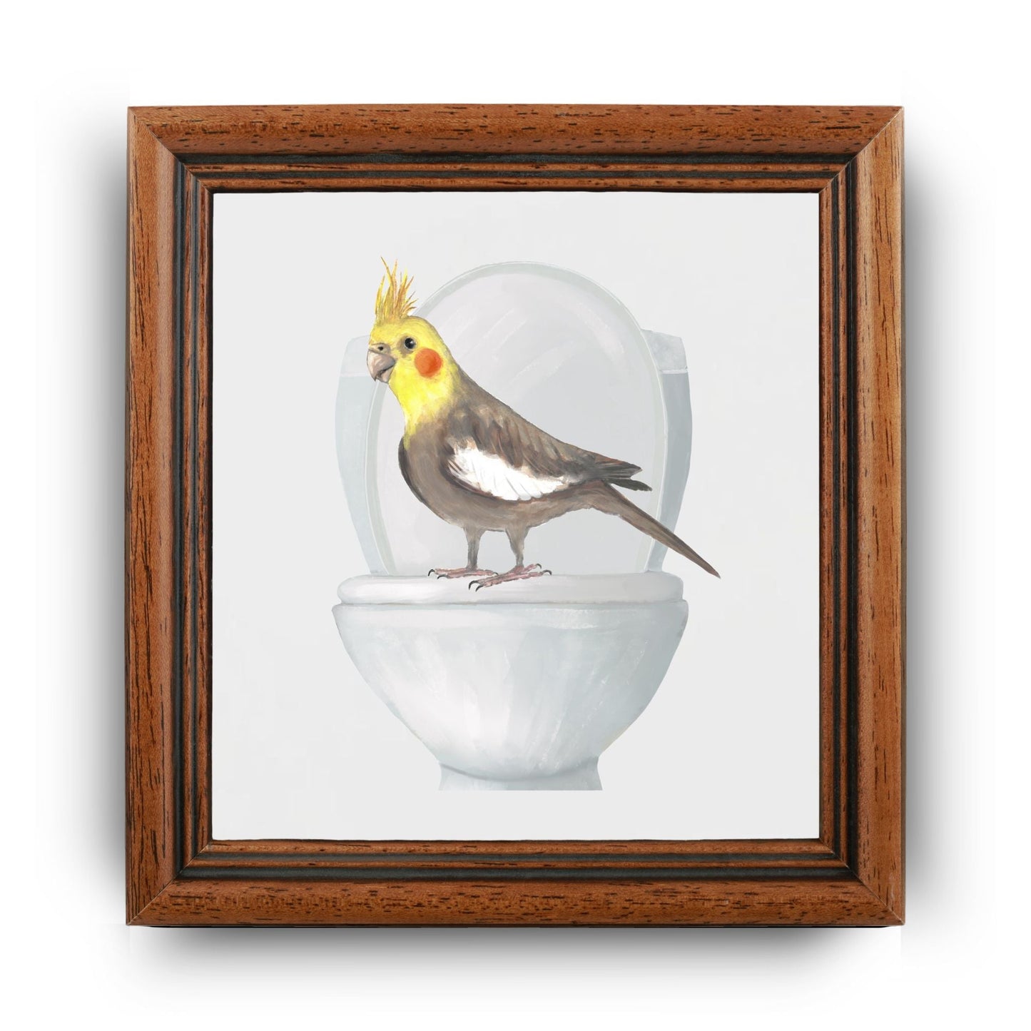 Cockatiel on Toilet Ceramic Tile – Handcrafted Bird Lover Decor - MerikaArt