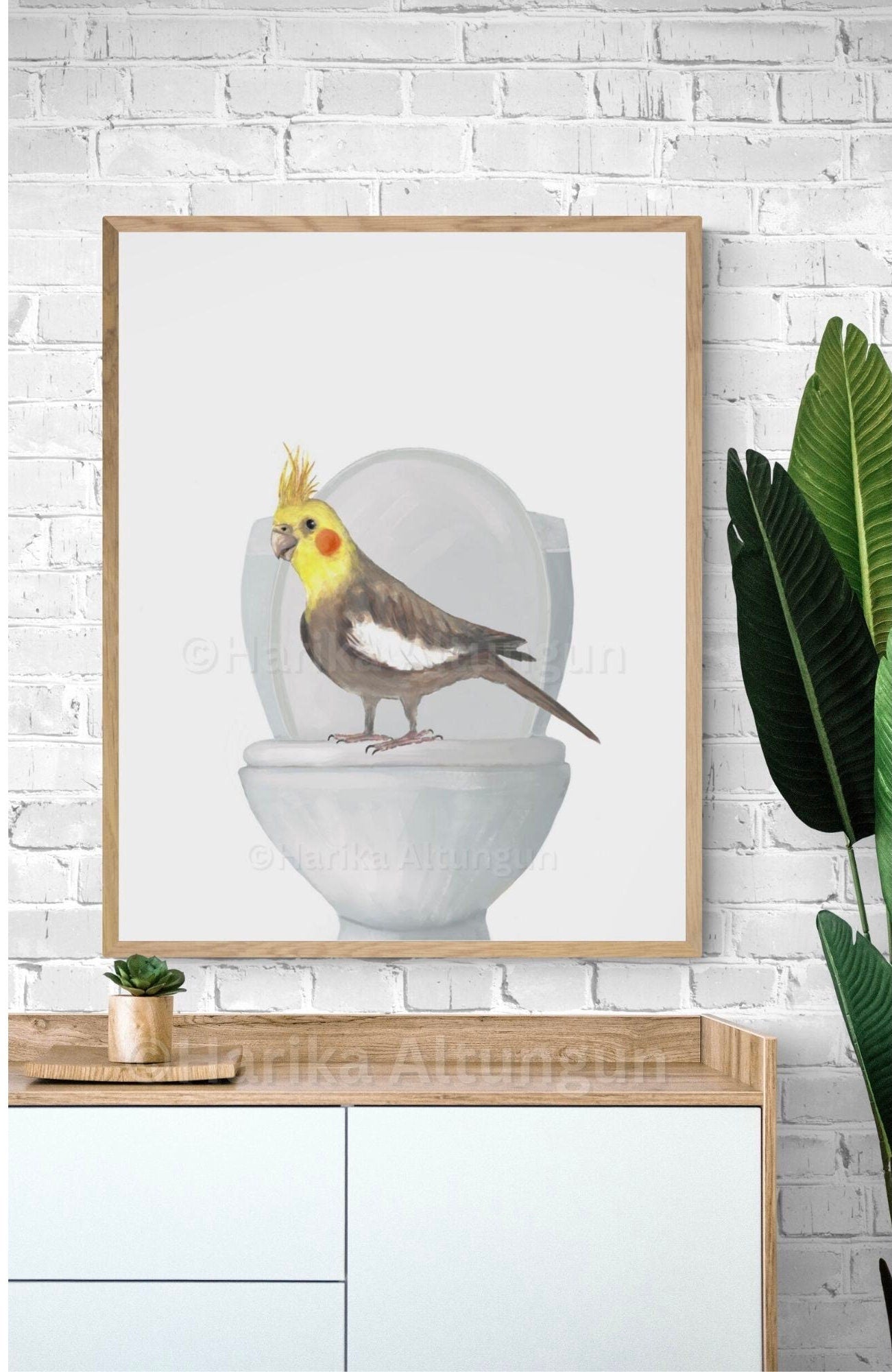 Cockatiel On Toilet Print, Cockatiel In Bathroom, Animal Bathroom Wall Art, Bird Memorial Painting, Parrot In Bath Print, Pet Mom Dad Gift - MerikaArt