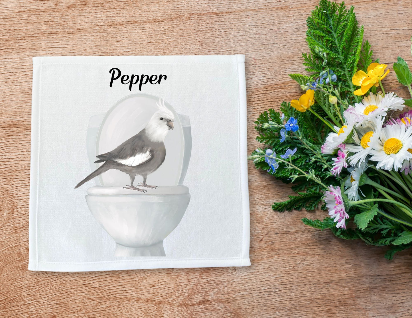 Cockatiel on Toilet Washcloth - MerikaArt