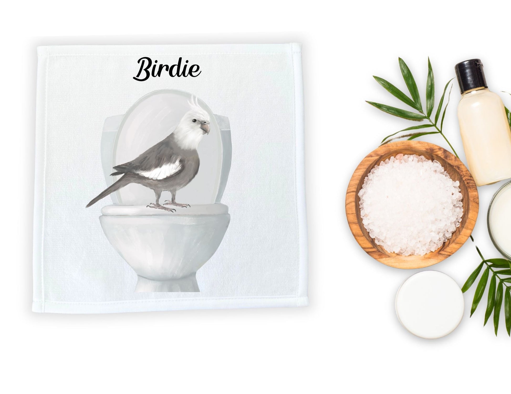 Cockatiel on Toilet Washcloth - MerikaArt