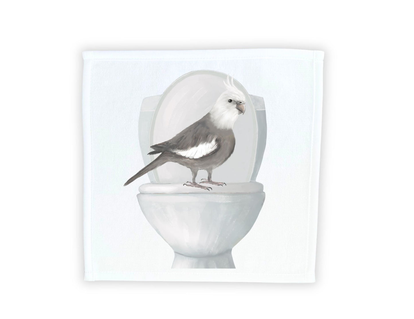 Cockatiel on Toilet Washcloth - MerikaArt