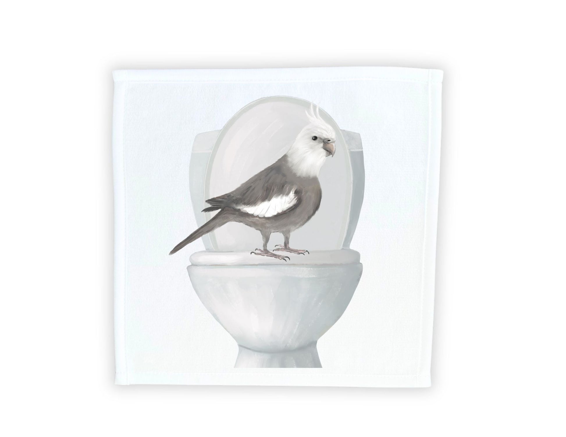 Cockatiel on Toilet Washcloth - MerikaArt