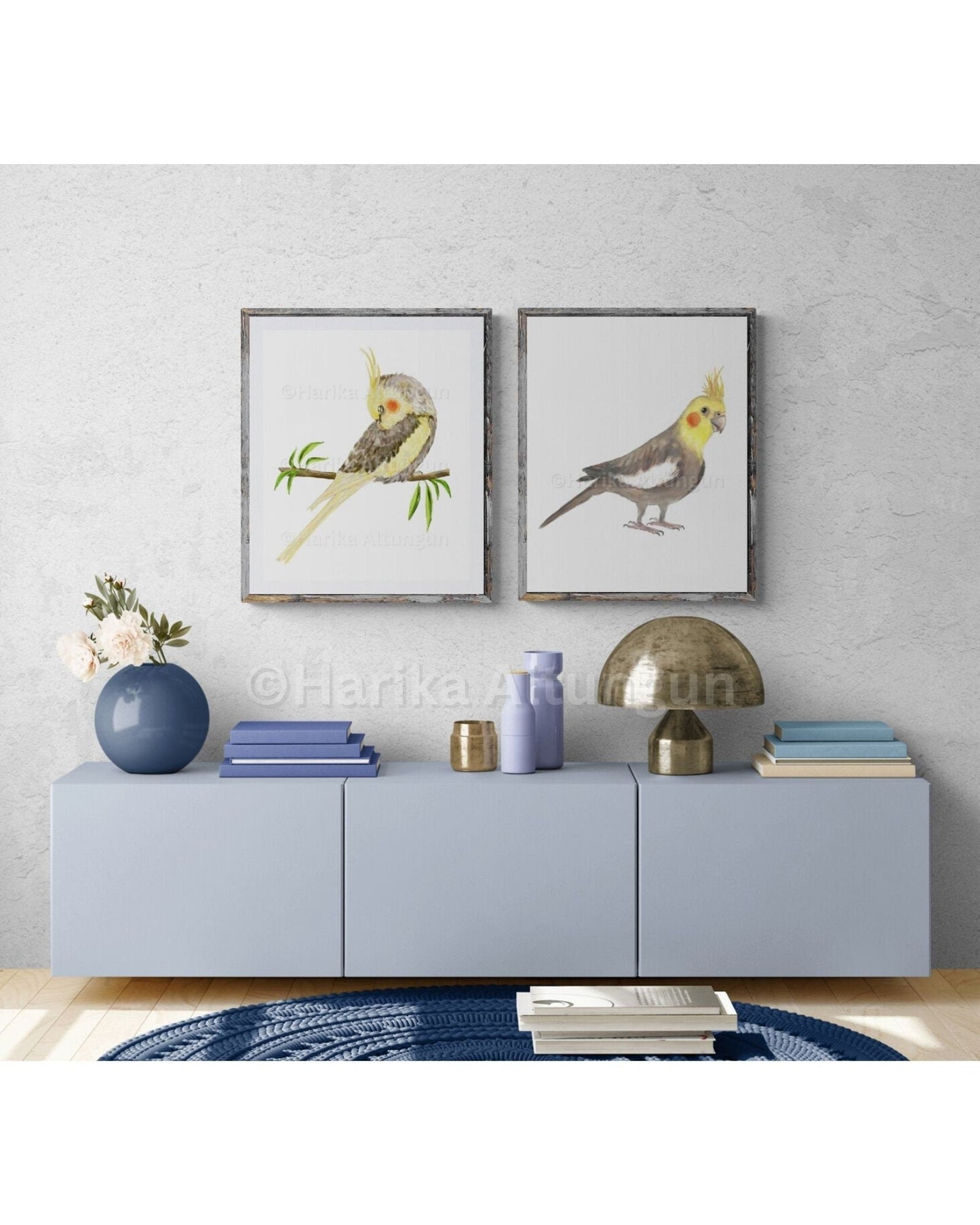 Cockatiel Set of 2 Print, Pet Memorial Painting, Parrot Bird Print, Sleeping Parrot Artwork, Living Room Wall Art, Bird Mom Dad Gift - MerikaArt