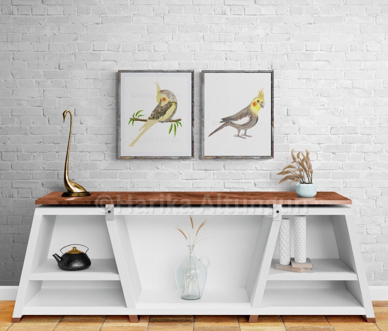 Cockatiel Set of 2 Print, Pet Memorial Painting, Parrot Bird Print, Sleeping Parrot Artwork, Living Room Wall Art, Bird Mom Dad Gift - MerikaArt