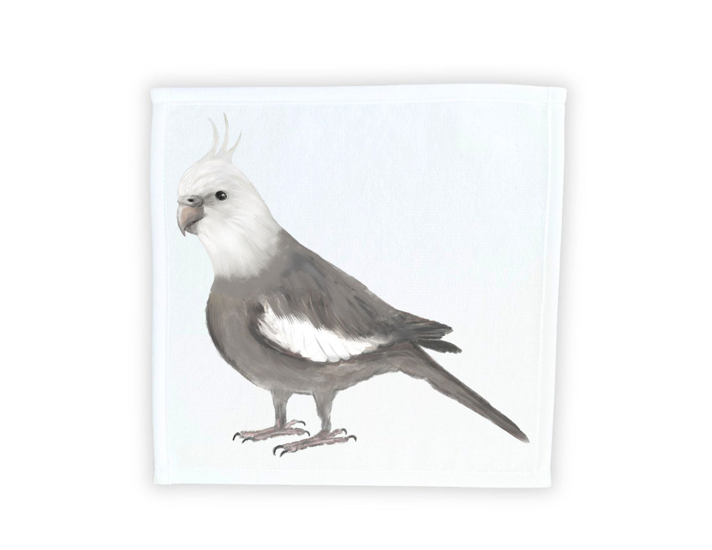 Cockatiel Washcloth | "Graceful Grey Perch" - MerikaArt