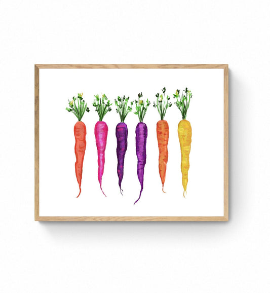 Colorful Carrots Print, Carrot Painting, Vegetable Decor, Kitchen Wall Art, Carrot Bunch Illustration, Food Wall Art - MerikaArt