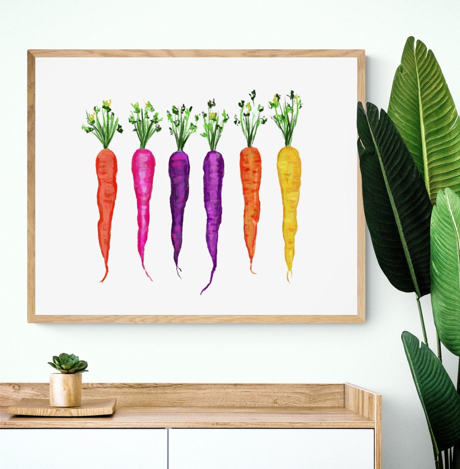 Colorful Carrots Print, Carrot Painting, Vegetable Decor, Kitchen Wall Art, Carrot Bunch Illustration, Food Wall Art - MerikaArt