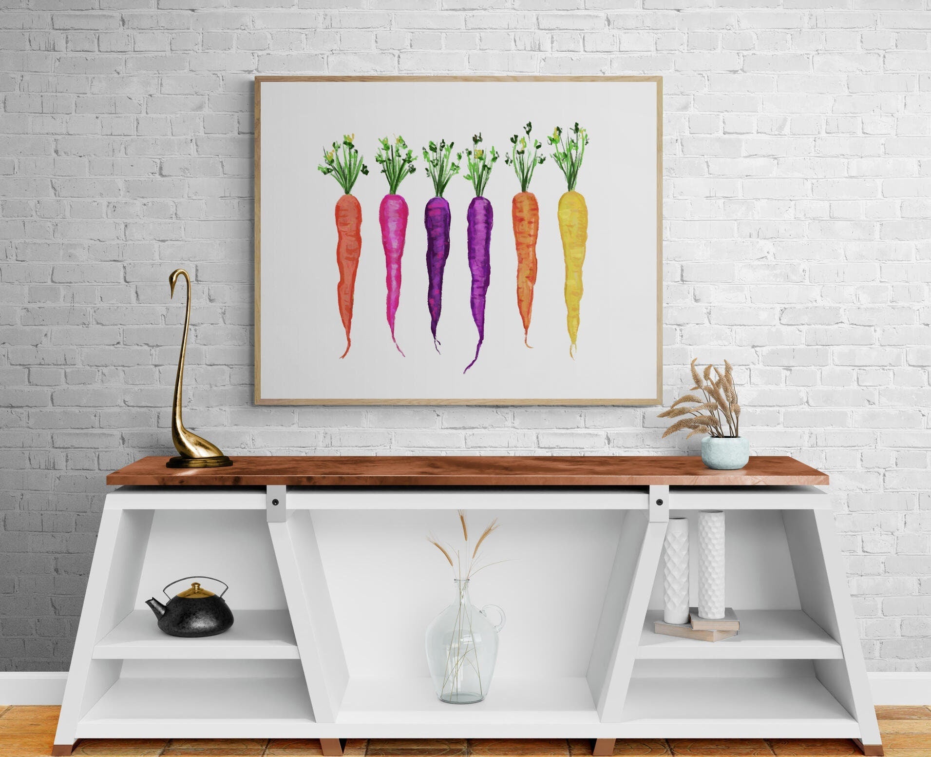 Colorful Carrots Print, Carrot Painting, Vegetable Decor, Kitchen Wall Art, Carrot Bunch Illustration, Food Wall Art - MerikaArt