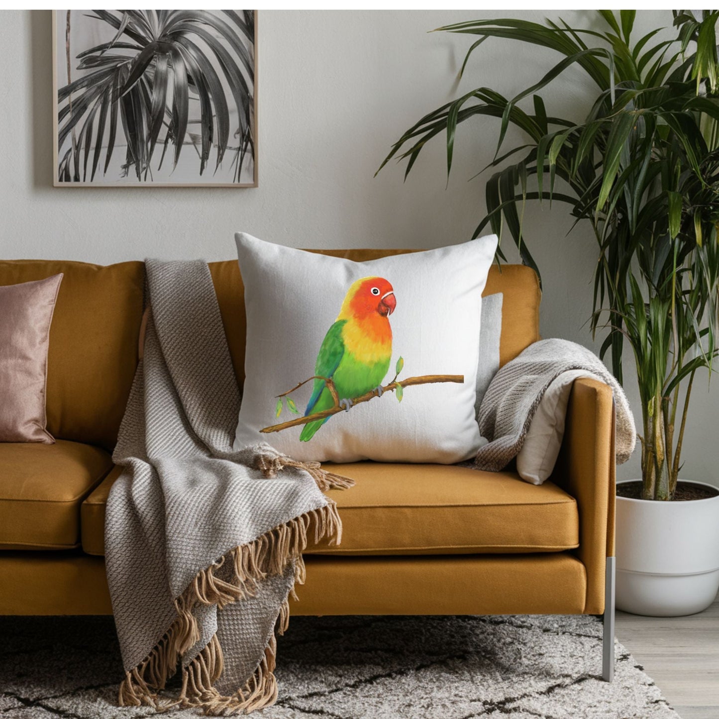 Colorful Lovebird Pillow - MerikaArt