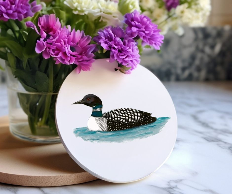 Common Loon Ceramic Coaster - MerikaArt