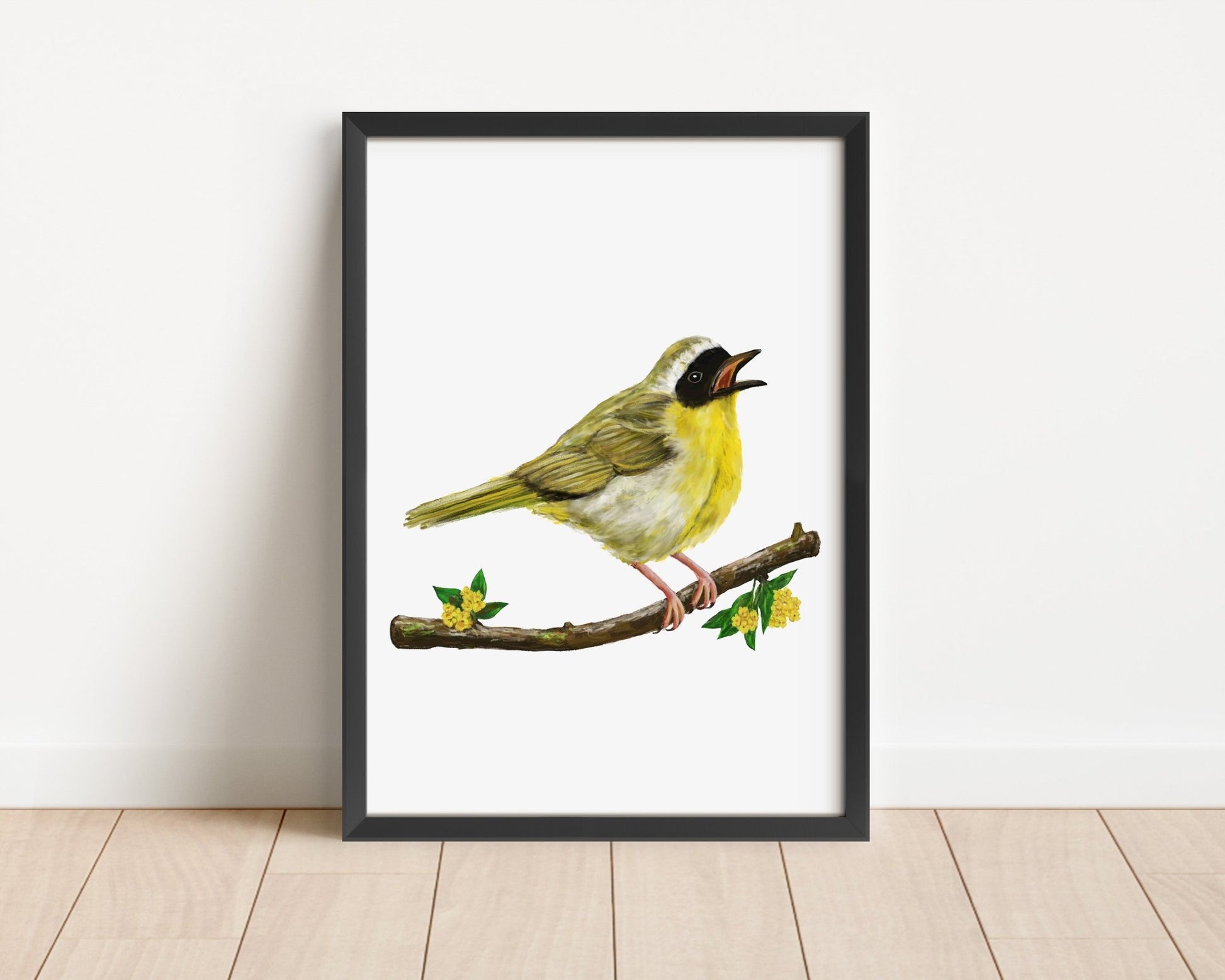 Common Yellowthroat Art Print – Yellow Warbler Bird Illustration, Backyard Bird Wall Decor - MerikaArt