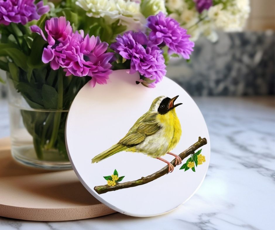 Common Yellowthroat Ceramic Coaster - MerikaArt