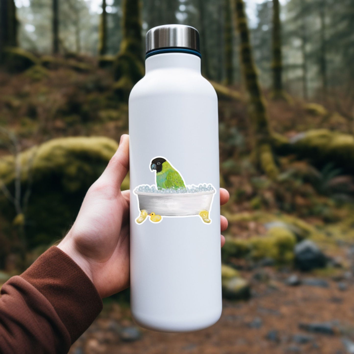 Conure In Bathtub Vinly Sticker - MerikaArt