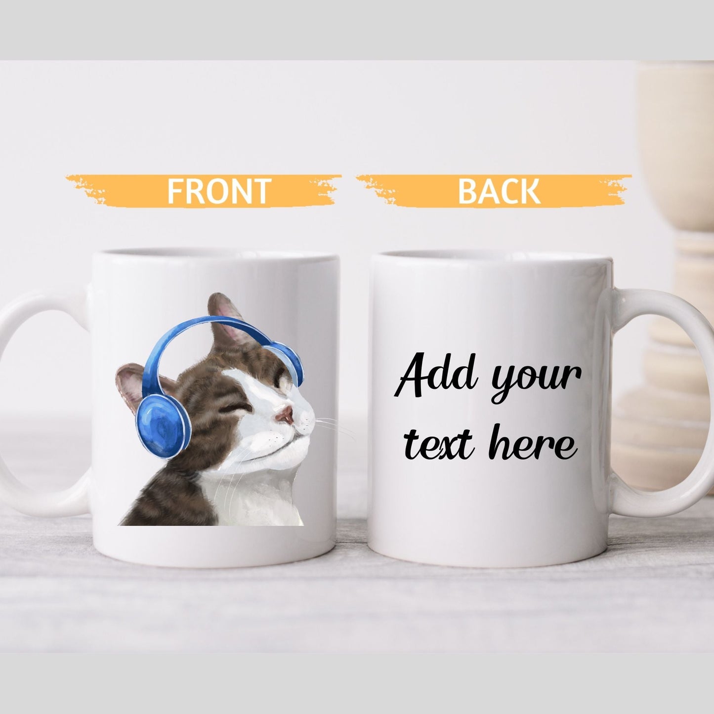 Cool Cat with Headphones Ceramic Coffee Mug - MerikaArt
