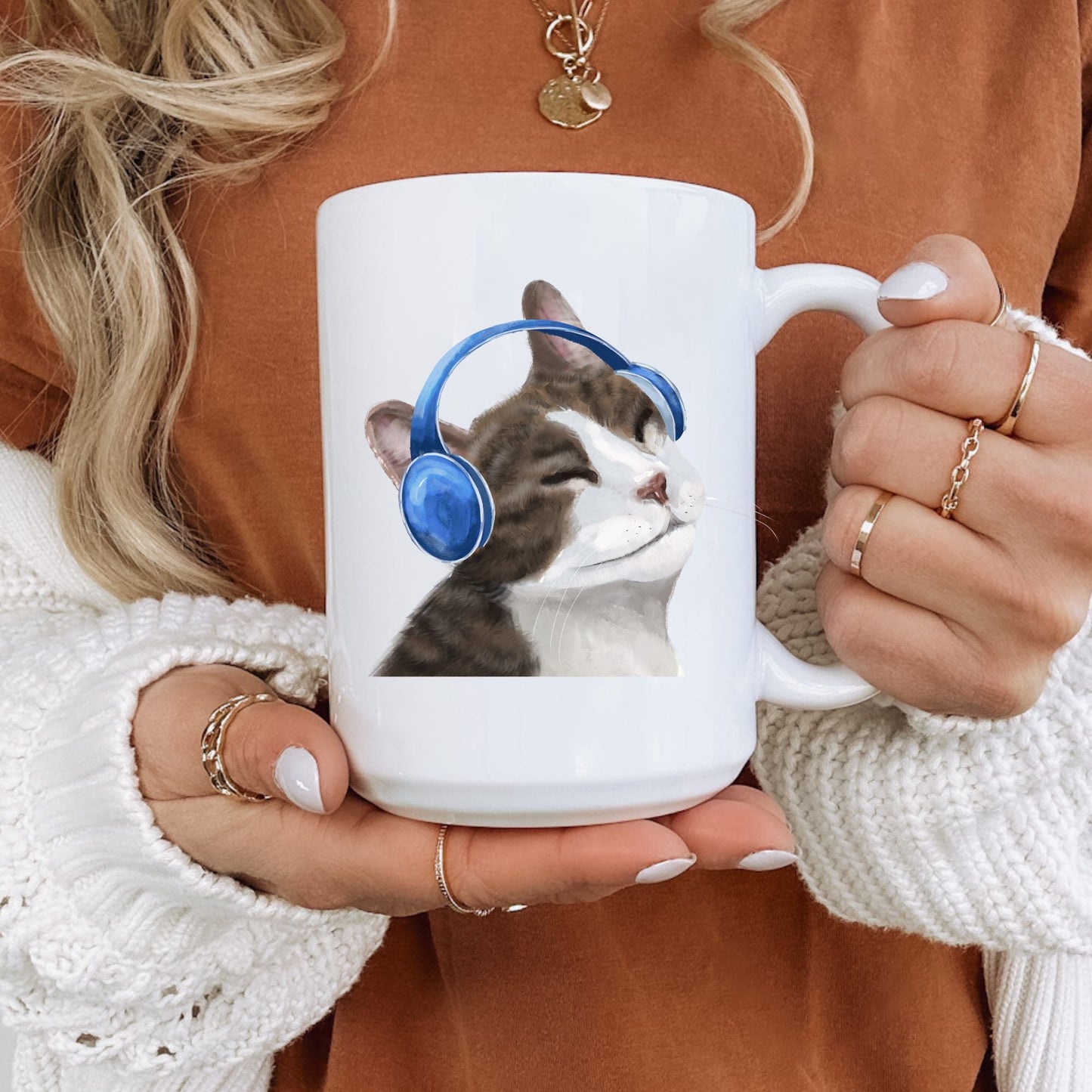 Cool Cat with Headphones Ceramic Coffee Mug - MerikaArt