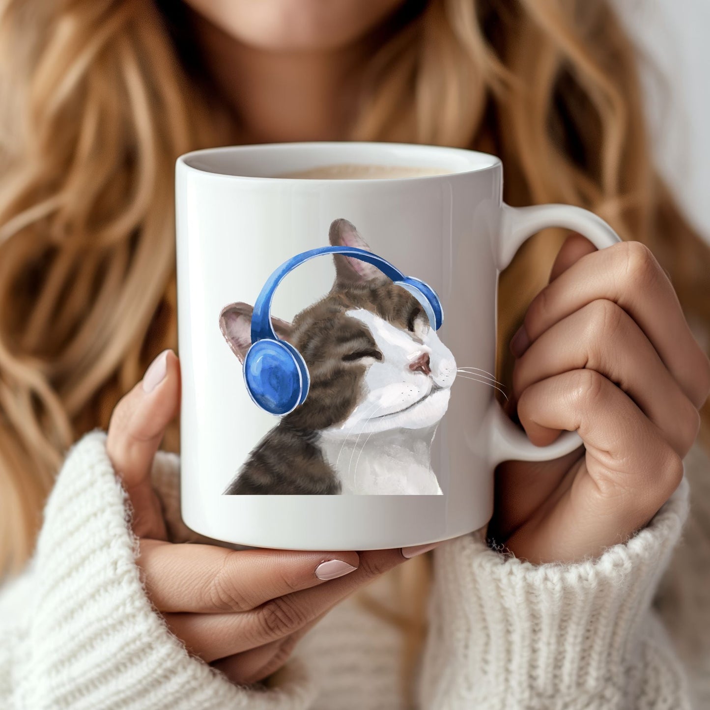 Cool Cat with Headphones Ceramic Coffee Mug - MerikaArt