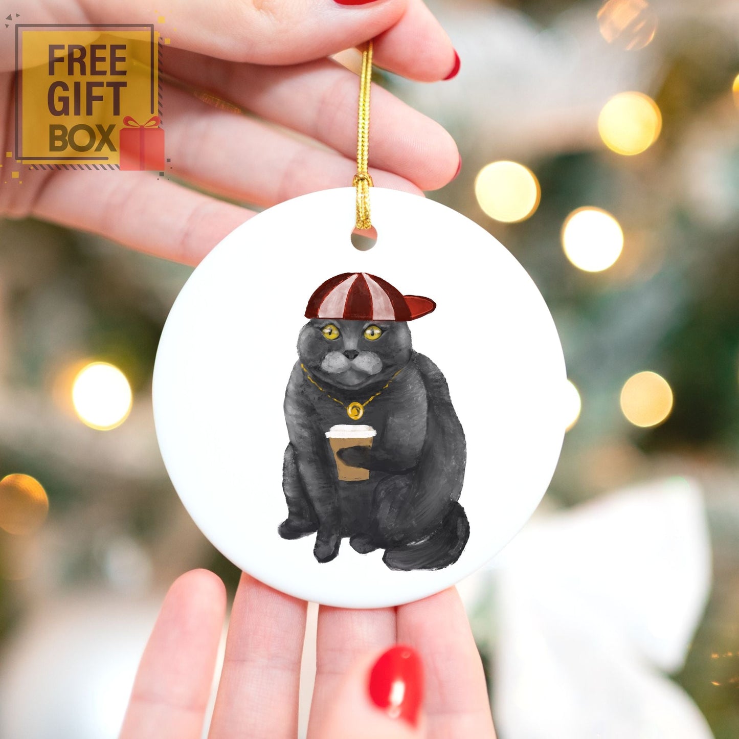 Cool Gray Cat Ceramic Ornament - MerikaArt
