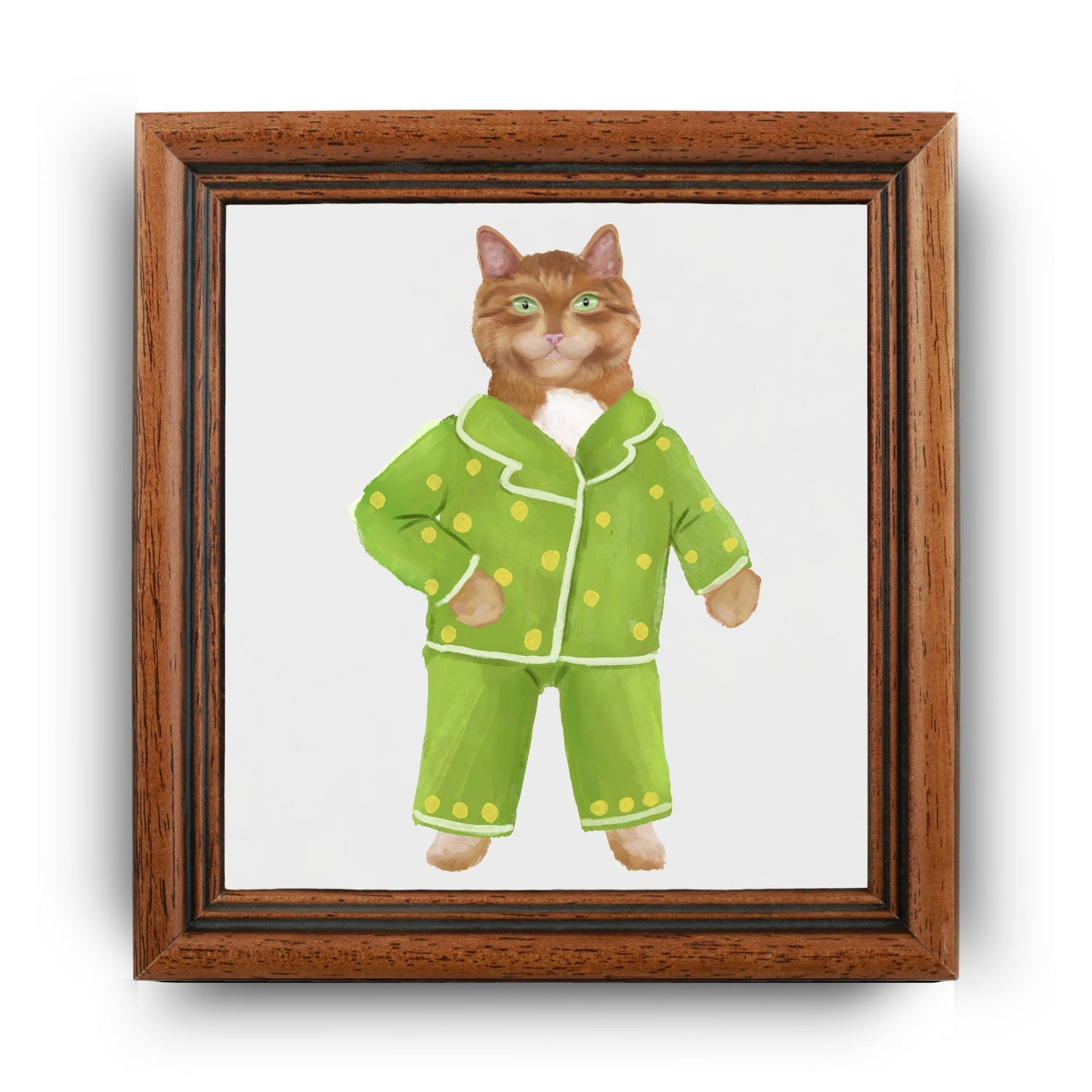 Cozy Cat in Pajamas Ceramic Tile - MerikaArt