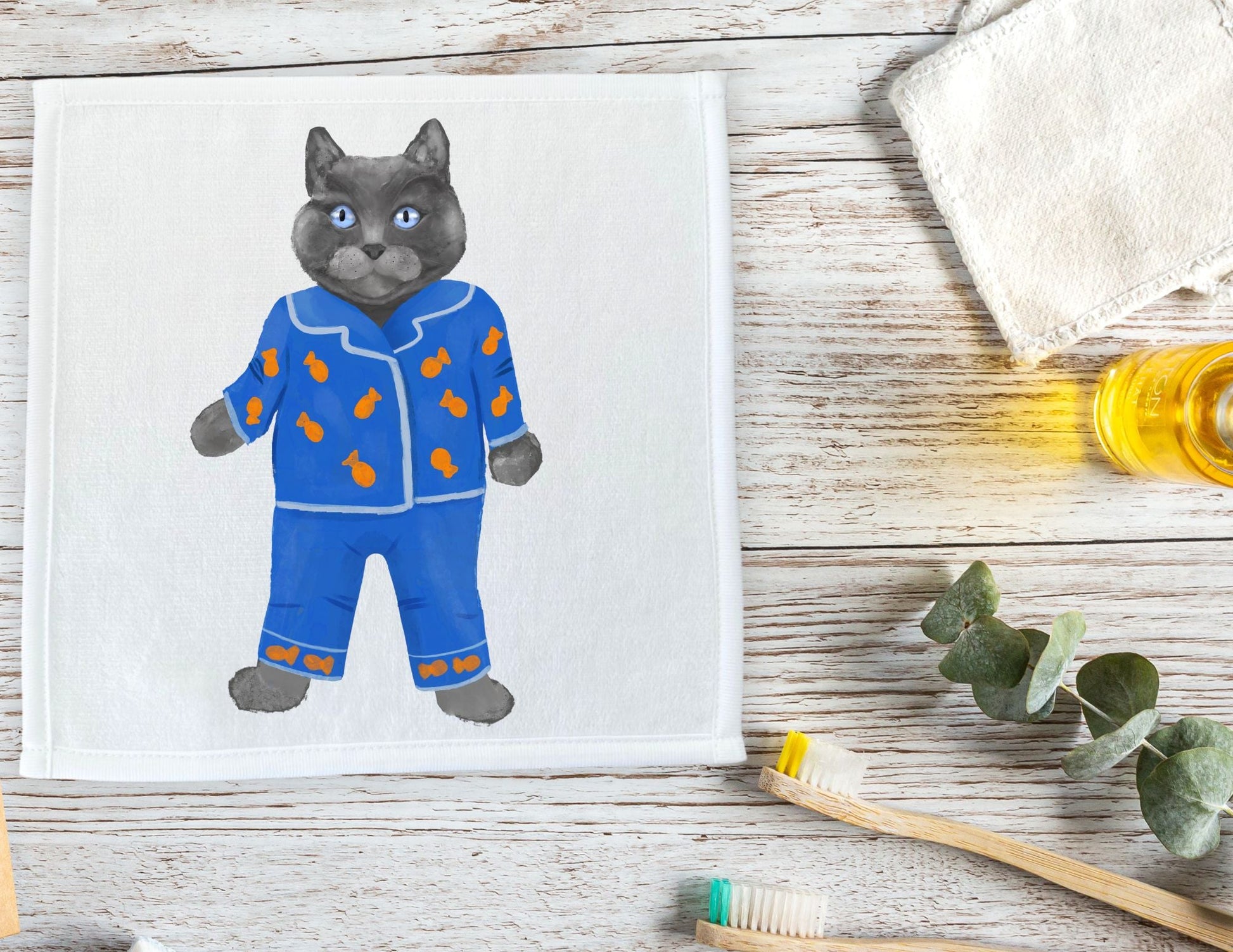 Cozy Pajama Cat Washcloth – A Fun Gift for Cat Enthusiasts - MerikaArt