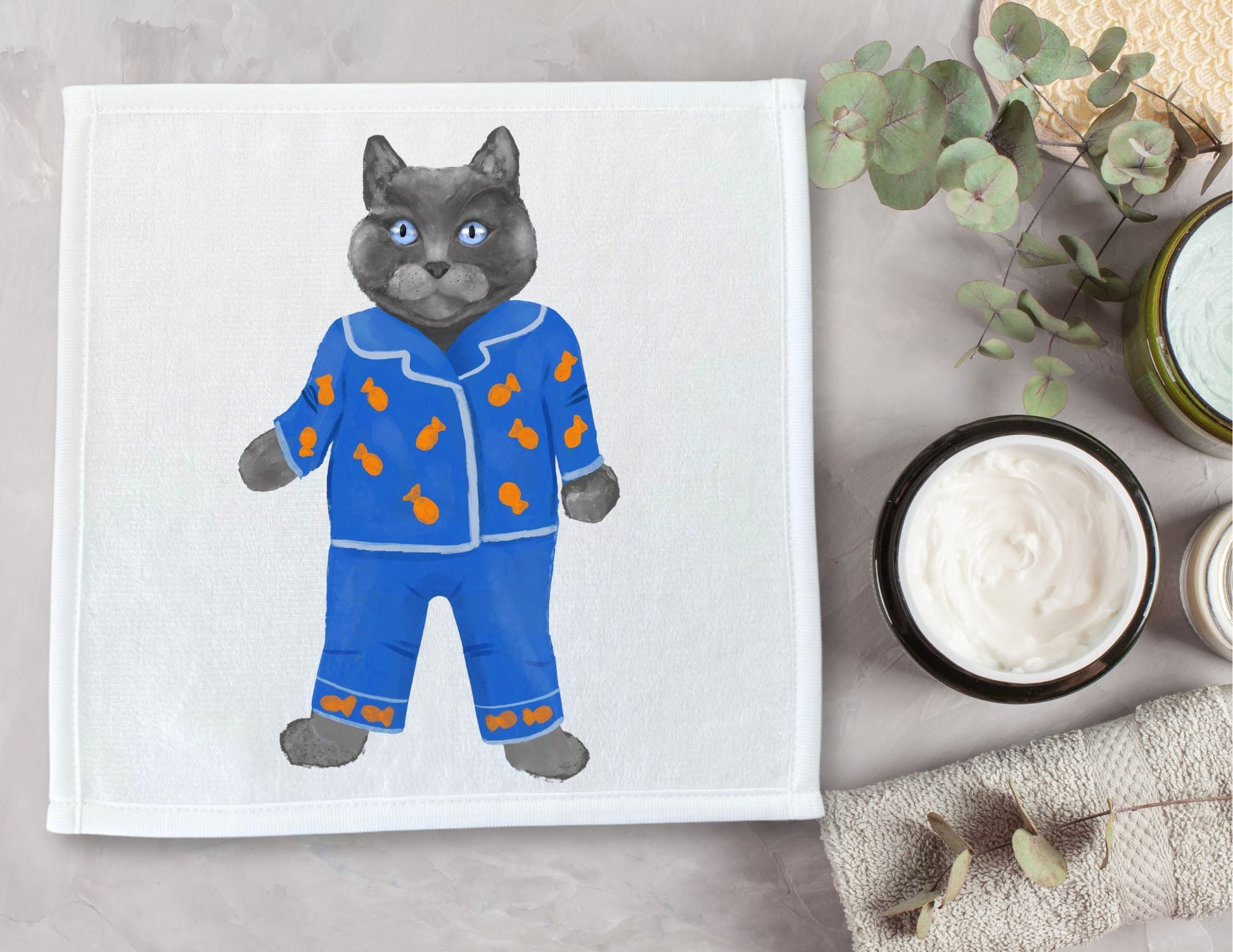 Cozy Pajama Cat Washcloth – A Fun Gift for Cat Enthusiasts - MerikaArt