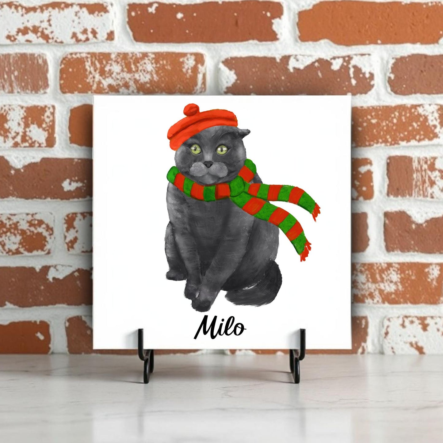 Cozy Winter Cat Ceramic Tile - MerikaArt
