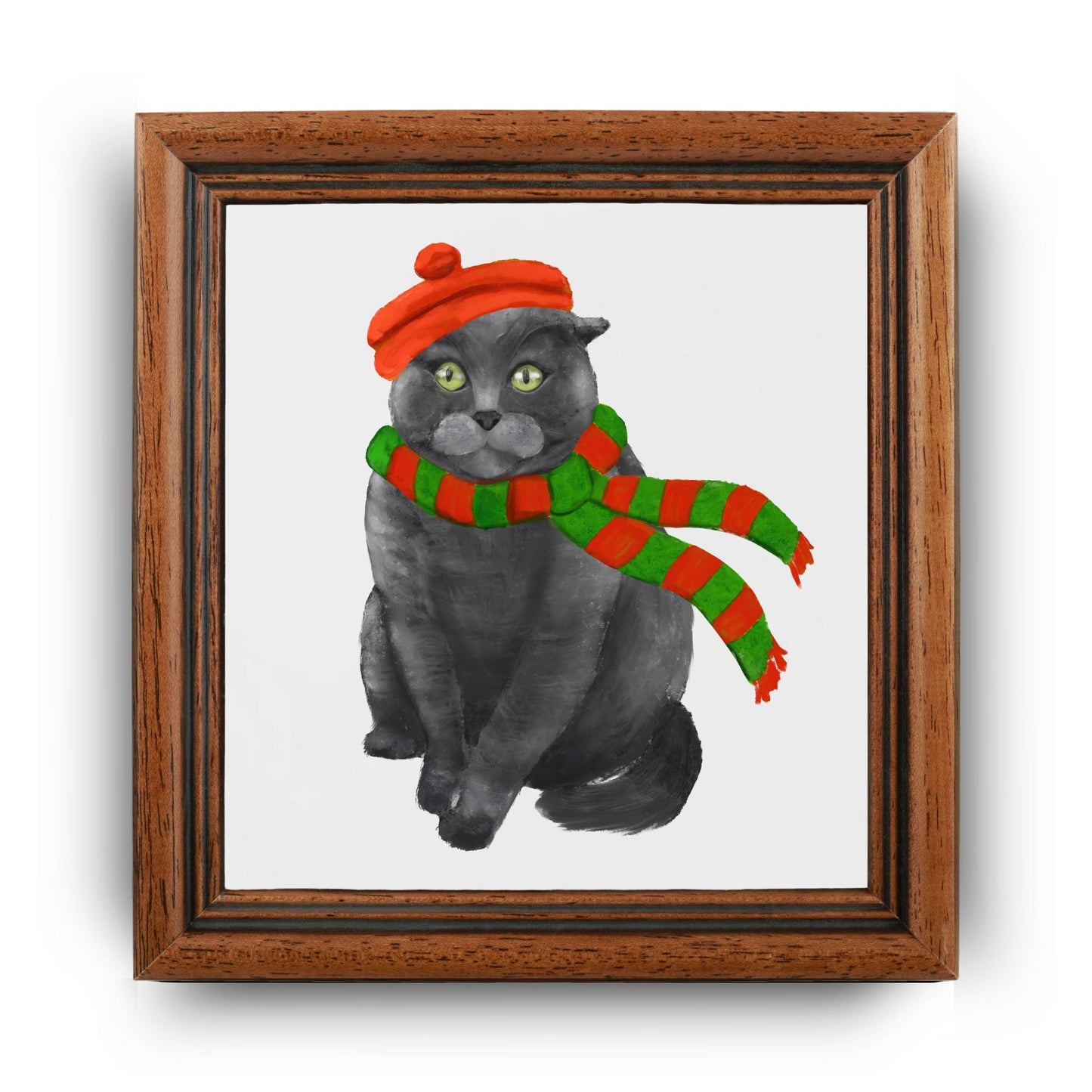 Cozy Winter Cat Ceramic Tile - MerikaArt