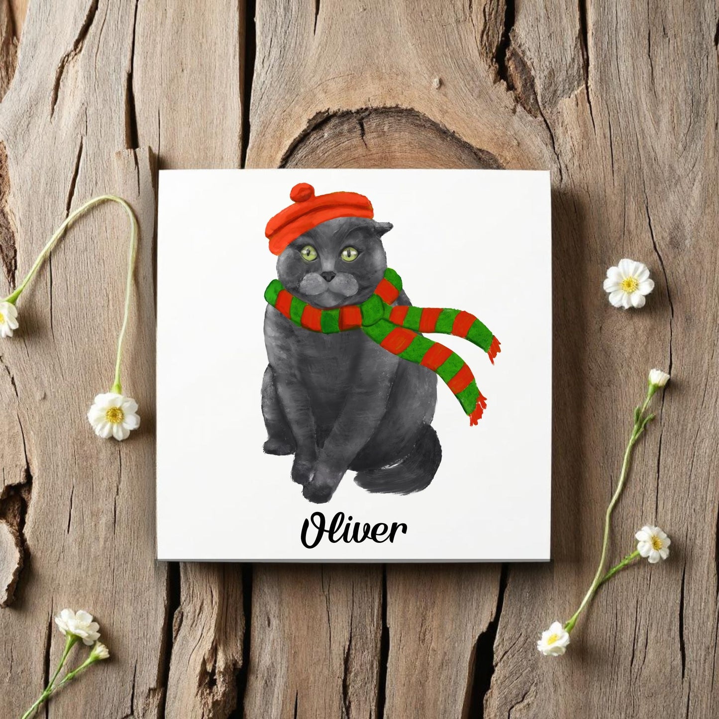 Cozy Winter Cat Ceramic Tile - MerikaArt