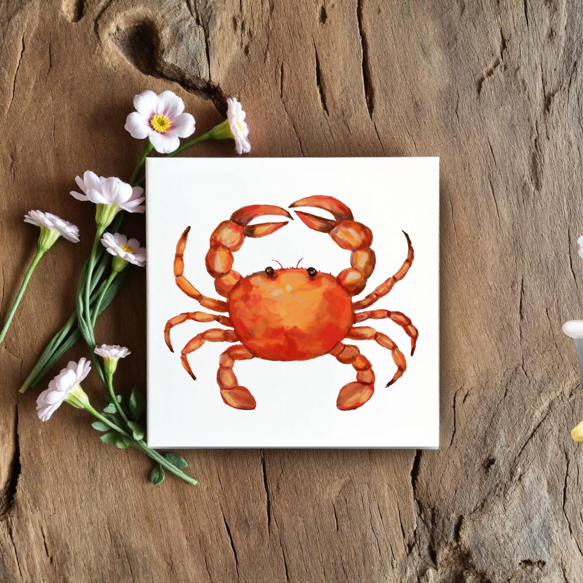 Crab Ceramic Tile – Handcrafted Coastal Marine Decor - MerikaArt