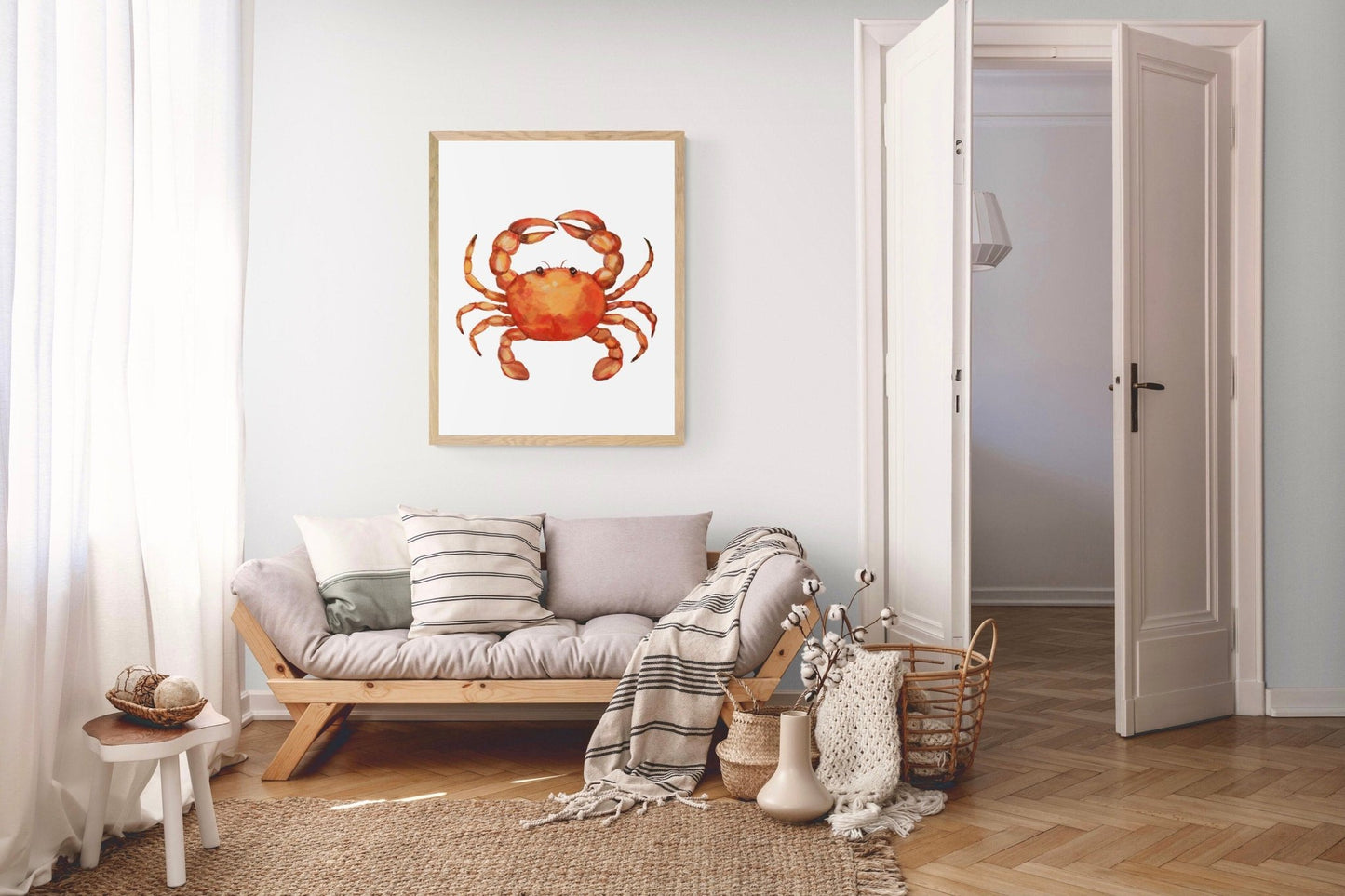 Crab Print, Beach House Decor, Shellfish Print, Unique Crab Wall Art, Coastal Decor, Living Room Wall Art, Crab Painting, Crab Lover Gift - MerikaArt