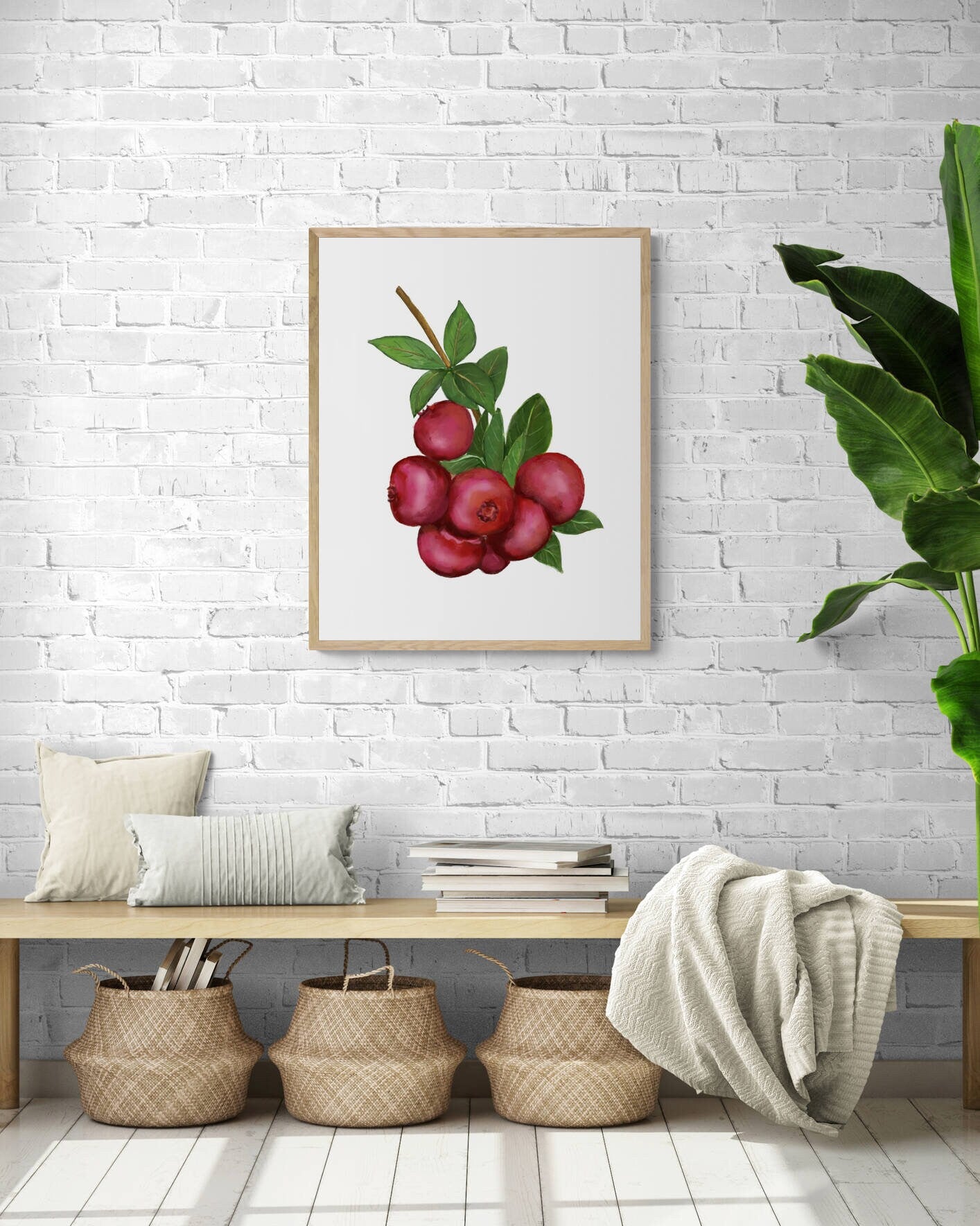 Cranberry Art Print, Cranberry Wall Art, Kitchen Wall Hanging, Dining Room Decor, Berry Painting, Fruit Illustration, Farmhouse Wall Decor - MerikaArt