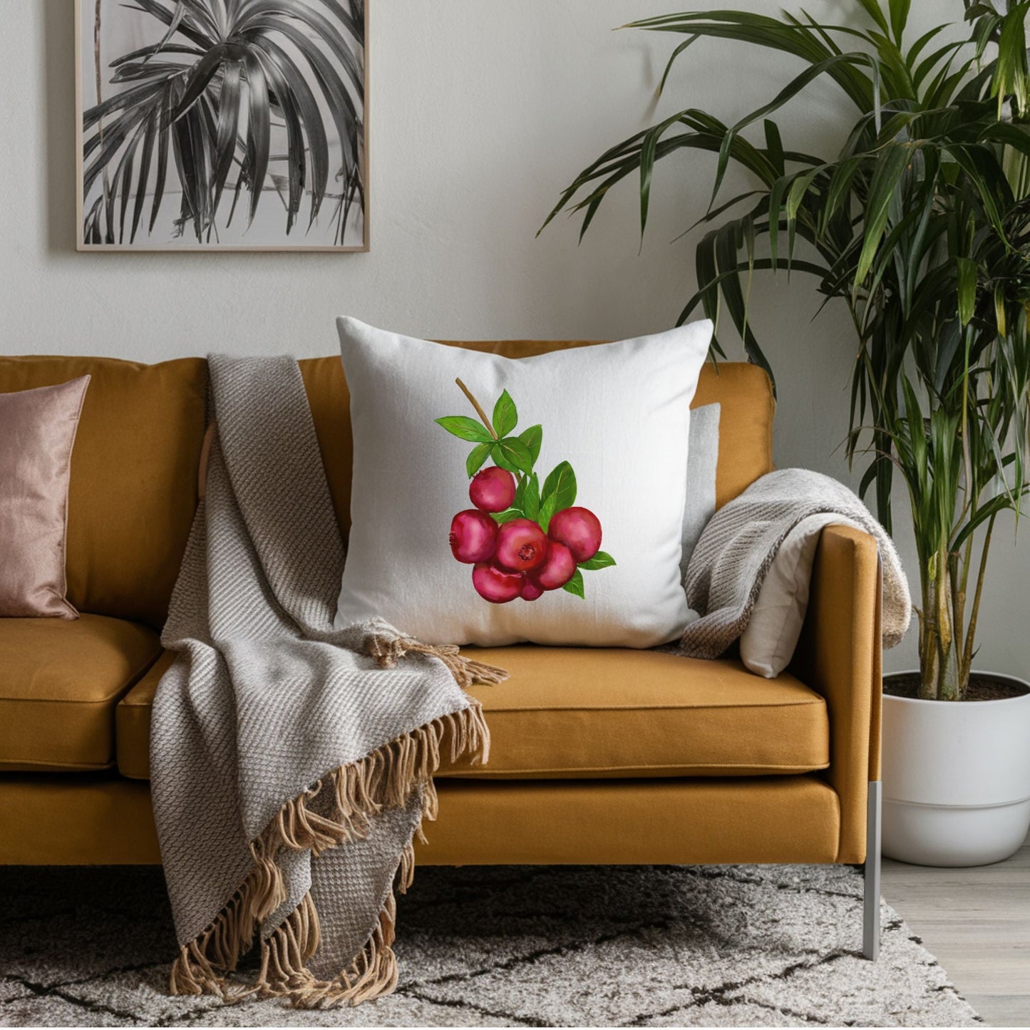 Cranberry Branch Pillow - MerikaArt
