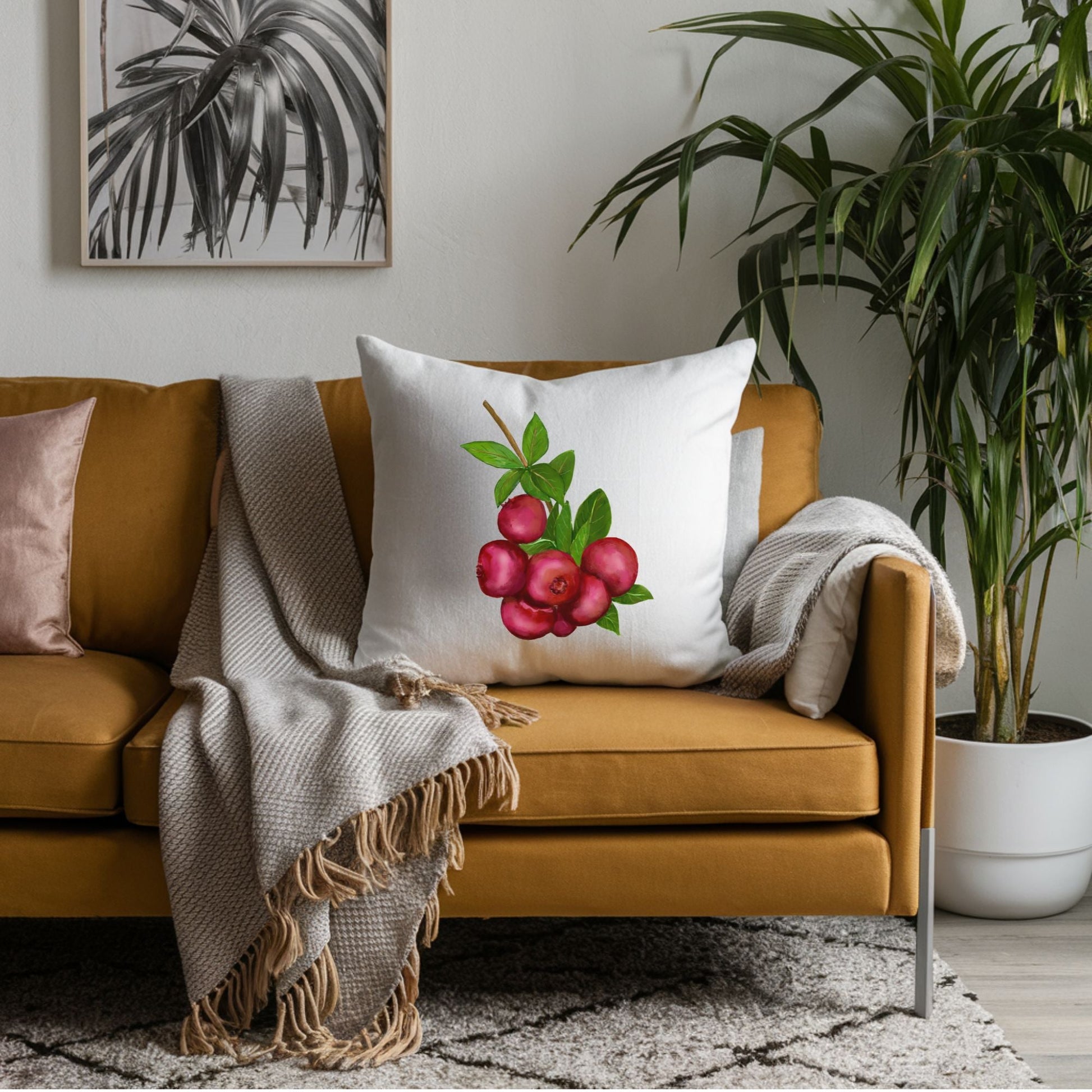 Cranberry Branch Pillow - MerikaArt