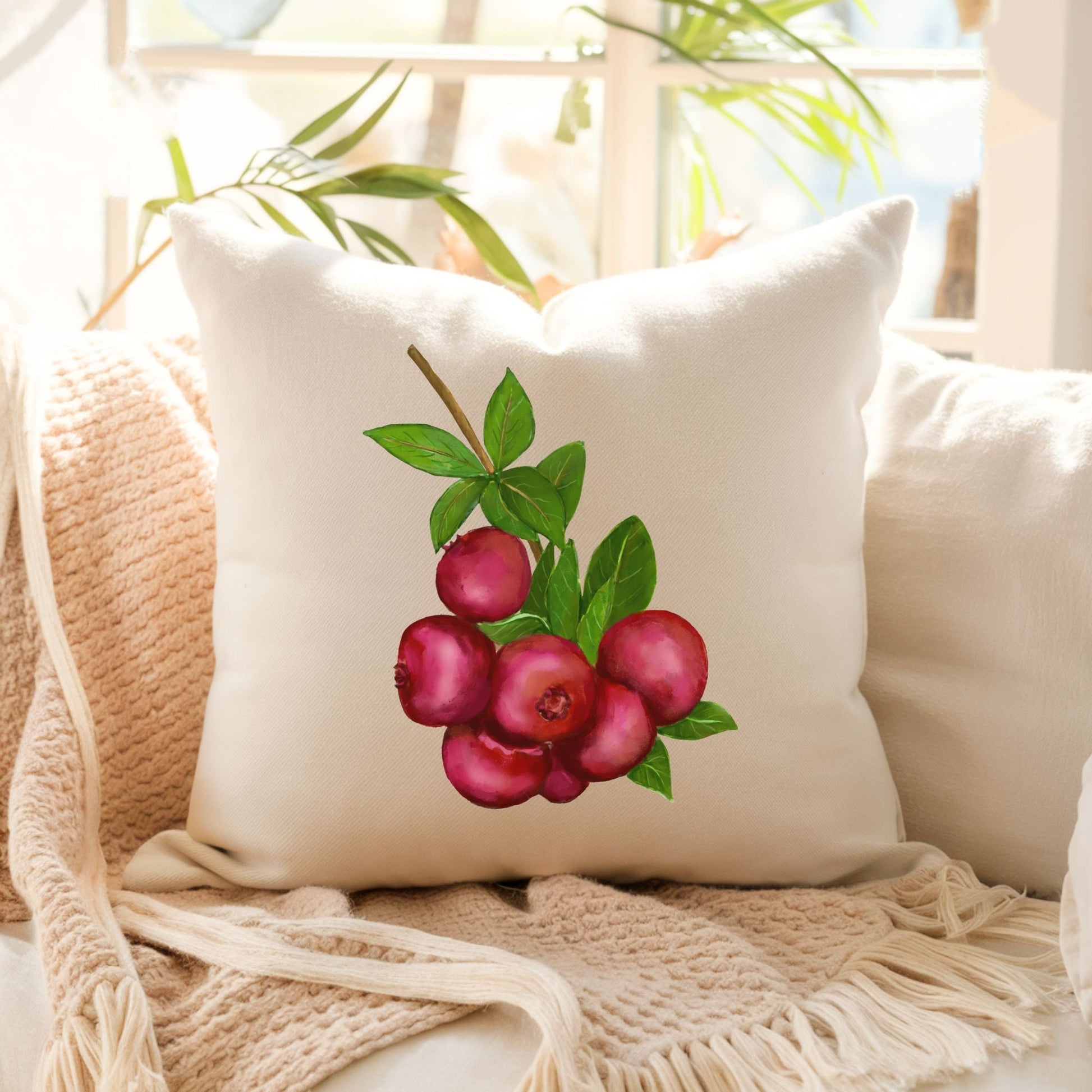 Cranberry Branch Pillow - MerikaArt